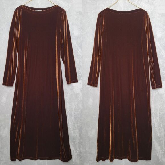 Vintage J JILL Chocolate Brown Long Sleeve Maxi Dress Size M *Tall Velour Velvet - Picture 4 of 10